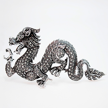 Chinese Dragon Brooch in Marcasite - Click Image to Close